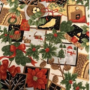 Classic Cottons 2004 Christmas Holiday Fabric Snowman Poinsettia 2 Yards x 44"